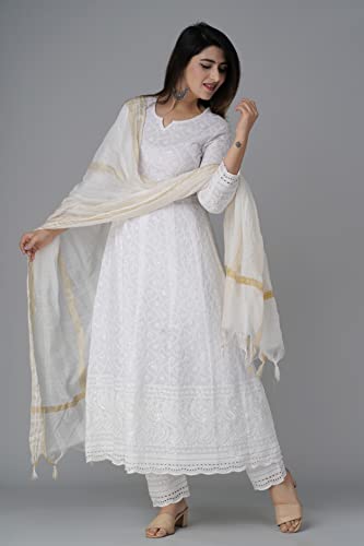 Chikankari Cotton Anarkali Indian Kurti For Women Summer Dress Kurta Pant With Dupatta Set Pakistani Kurta