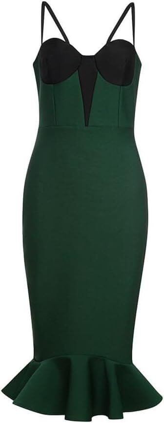 Sexy Halter Ruffle Evening Dress Vintage Spliced Slim Fit Formal Party Dresses for Women