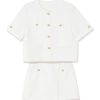 Women's 2 Piece Suit Sets White Acetate Short Sleeve Blazer Jacket and Skirt Shorts Business Casual Outfits