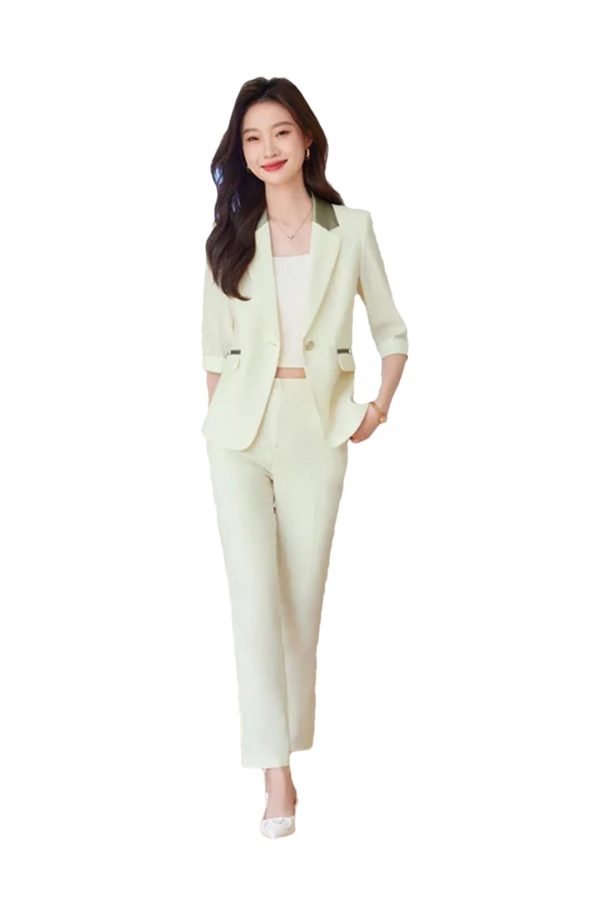Women Black Beige Patchwork Jacket and Suits Pants Spring Summer Office Lady Elegant 2 Piece Sets High End Outfits