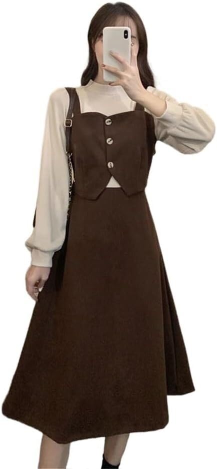 Korean Long Sleeve False Three Piece Suit Dress Slimming Spliced Skirt Women's Elegant Office Dress