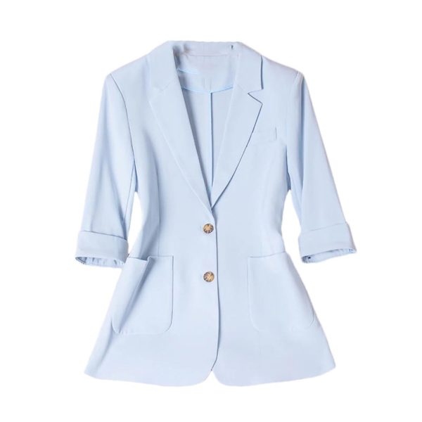 419GsC5GyrL.jpg Women Spring Summer Wear Half Sleeve Jacket Office Single Breasted Thin Suit Blazer