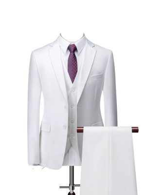 Wedding Suit for Men 3 Piece Slim Fit Formal Tuxedo Set Pants Vest for Business Prom Office Event Outfit(White,X-Large)