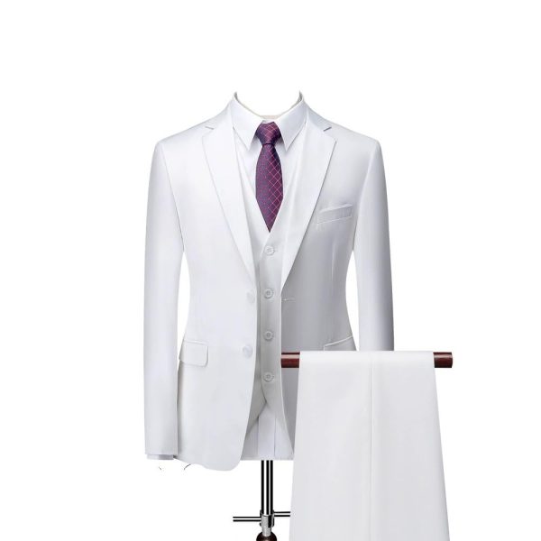 Wedding Suit for Men 3 Piece Slim Fit Formal Tuxedo Set Pants Vest for Business Prom Office Event Outfit(White,X-Large)