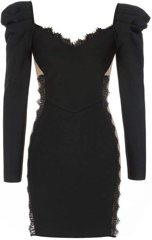 Womens Sexy Black Lace Party Dress V Neck Splicing Bodycon Evening Dinner Cocktail Dress
