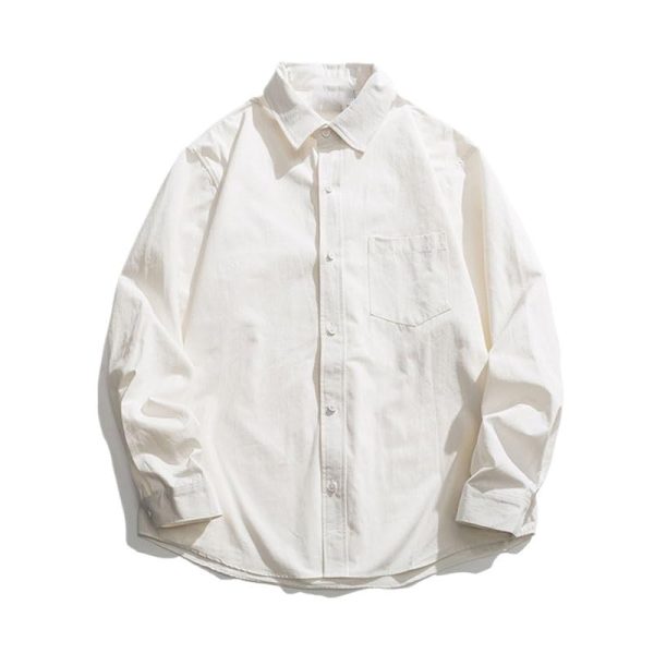 Casual Shirt Fashion Lapel Cotton Long Sleeve Cardigan Breathable Sweat-Wicking Business Workwear Shirt(OneColor,Large)