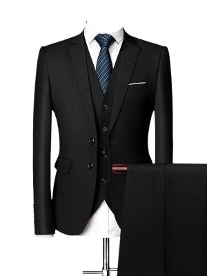 Solid Color Slim Fit Korean Style Men Suits Three Piece Set Business Formal Vest Trousers Wedding Classic Outfit