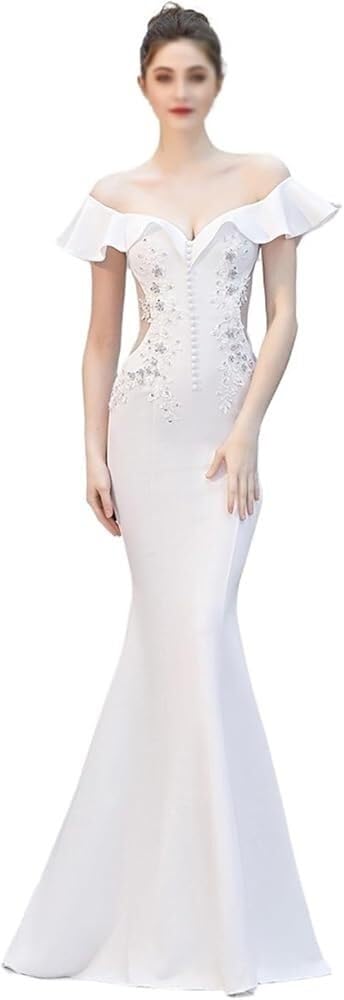 White Wedding Toast Dress for Women Slim Fit Formal Reception Gown Thank You Dinner Evening Dresses