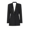 41lRgnVNf8L.jpg Women Autumn Single Button Backless Full Sleeve Ladies Black Blazer Coat Long Suit Jacket