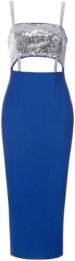 Womens Sexy Halter Cocktail Dress Splicing Sequins Hollow Out Bodycon Party Dress