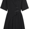 Women Black Pleated Dress Comfort Fit Formal Suit Dress Elegant Office Wear Professional Attire