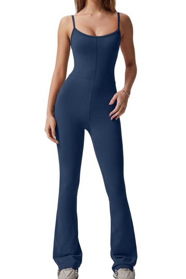 Flare Jumpsuits for Women Spaghetti Straps Scoop Neck Bodycon Full Length Casual Unitard Playsuit