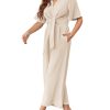 Womens Wide Leg Jumpsuits Short Sleeve Tie Knot Front Summer Long Romper