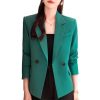 51028LbN4LL.jpg Women 2 Button Office Long Sleeve Solid Coats Turn Down Collar Vintage Jacket Loose Blazer