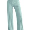 Straight Leg Pants Stretchy Button Business Casual Work Trousers Knit Elastic Waist Slacks