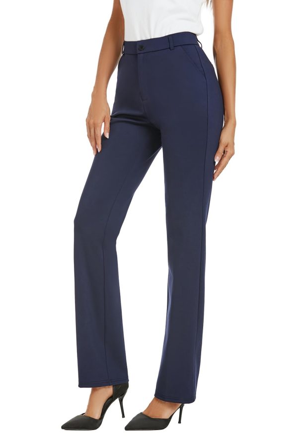 Women's Stretchy Straight Leg Dress Work Pants Business Office Casual Slacks with Pockets