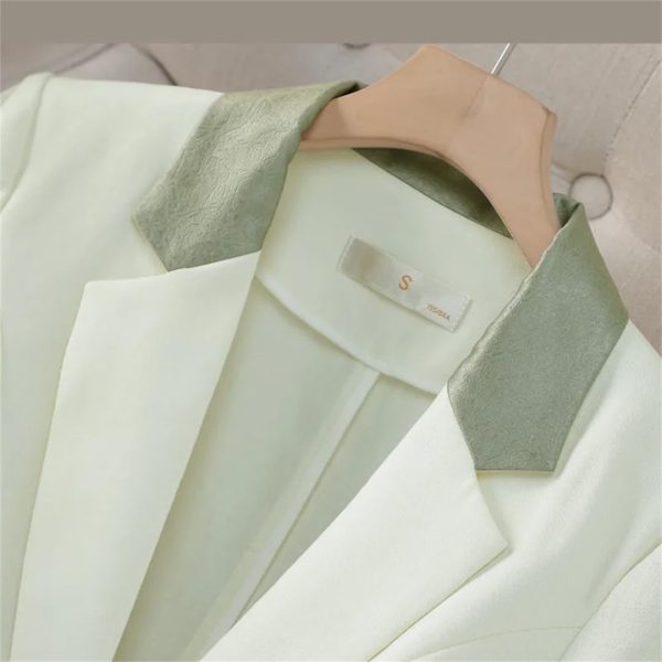 Women Black Beige Patchwork Jacket and Suits Pants Spring Summer Office Lady Elegant 2 Piece Sets High End Outfits