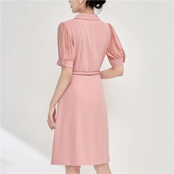 Women's Chiffon Patchwork Suit Dress Short Sleeve Notched Collar Summer Office Lady Fashion Midi Dresses