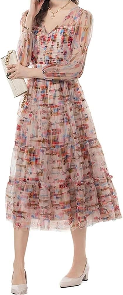 Elegant Women's Evening Gown - Cocktail Dress with Short Sleeves and Empire Waist for Parties and Special Occasions(Brown,Large)