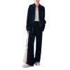 Women's Silky Velvet Suit - Contrast Trim Shirt & Wide-Loose Pants Elegant Style