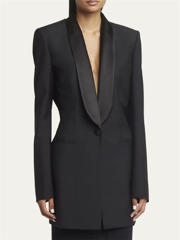 513SFlLRXlL.jpg Women Autumn Single Button Backless Full Sleeve Ladies Black Blazer Coat Long Suit Jacket