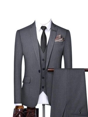 Mens Business Casual Suit Three Piece Outfit Formal Set Classic Workwear Slim Fit Apparel