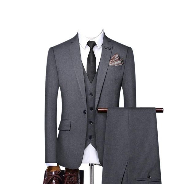Solid Color Slim Fit Korean Style Men Suits Three Piece Set Business Formal Vest Trousers Wedding Classic Outfit