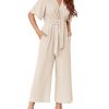 Womens Wide Leg Jumpsuits Short Sleeve Tie Knot Front Summer Long Romper