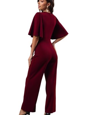Women Casual Loose Short Sleeve Belted Wide Leg Pant Romper Jumpsuits