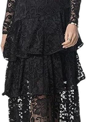 French Long Sleeved Lace Hollow Out Dress Summer Slim fit Casual Flowing Long Skirt Elegant Women’s Cocktail Prom Evening