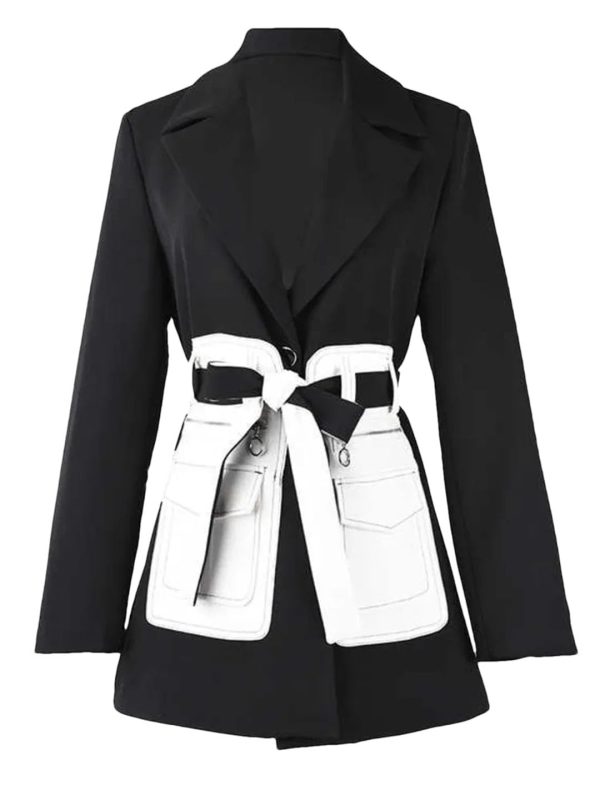 Women's Contrast Color Lapel Pocket Long Sleeve Loose Fit Office Open Front Solid Blazer