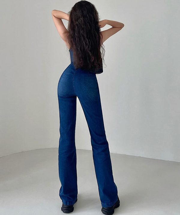 Denim Jumpsuit for Women Sexy Slim Fit Zipper Sleeveless V-Neck High Waist Fashion Jean Pants Rompers