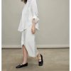 Women's Street Style Set - White Linen Shirt & Skirt Minimalist City Wear