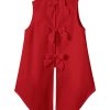 Women's Bow Back Blouse Collar Neck Button Down Vest Sleeveless Asymmetrical Split Blouse Top Tank