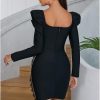 Womens Sexy Black Lace Party Dress V Neck Splicing Bodycon Evening Dinner Cocktail Dress