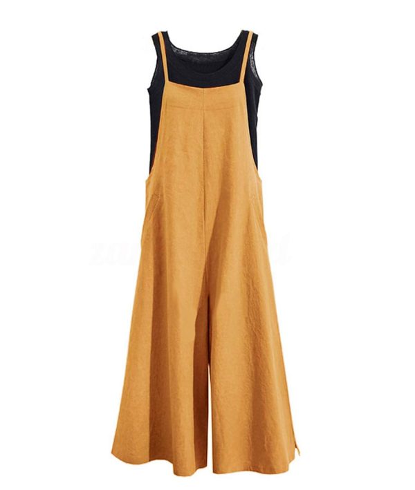 Women Casual Loose Long Bib Pants Wide Leg Jumpsuits Baggy Cotton Rompers Overalls with Pockets PZZTYP2