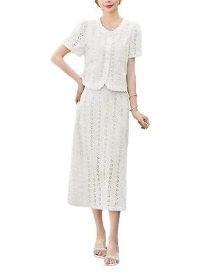 Women's Embroidered Lace Set - Lightweight Summer Skirt & Top