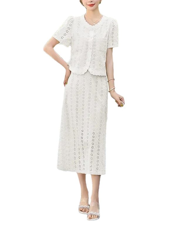 Women's Embroidered Lace Set - Lightweight Summer Skirt & Top
