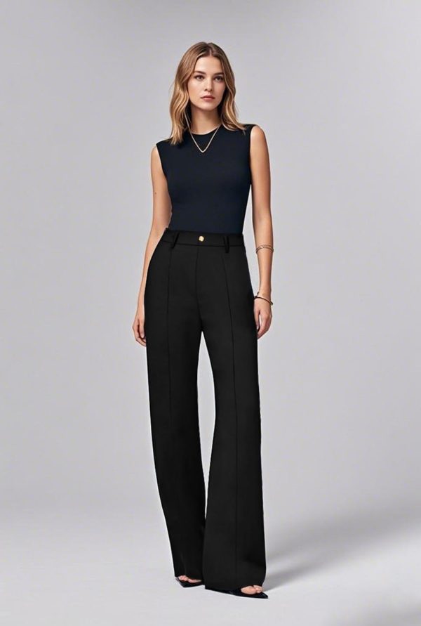 Women's Wide Leg Pants, High Waist Business Work Elastic Suit Pants for Woman, Sports Straight Trousers