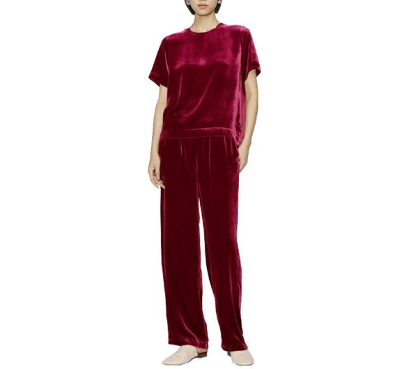Women's Active Wear Set - Short Sleeve Tee & Athletic Pants Velvet Feel Sport Lounge
