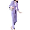 Women's Office Suit Fashion Suit Jacket Simple Solid Color Spring and Summer Half-Sleeved Top + Trousers 2-Piece Set
