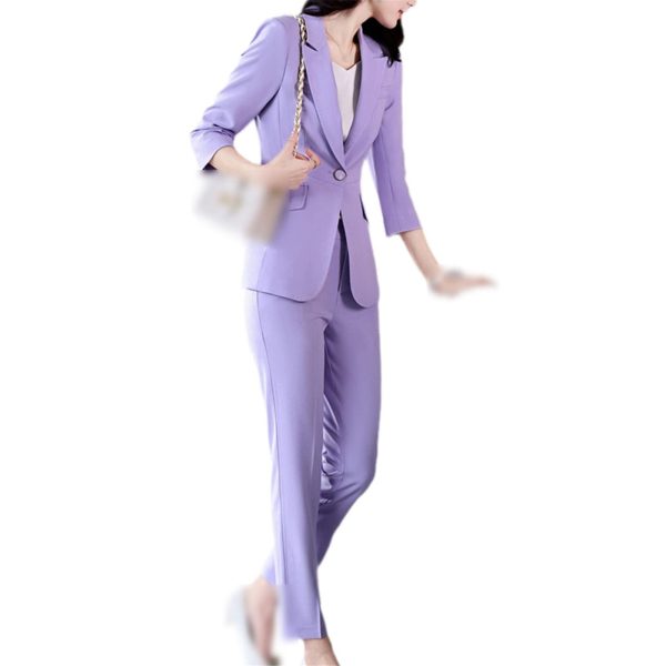 Women's Office Suit Fashion Suit Jacket Simple Solid Color Spring and Summer Half-Sleeved Top + Trousers 2-Piece Set