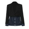 Women Blazer Denim Patchwork Fake Two Blazers And Jackets Color Matching Asymmetry Suit Coats