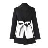 Women's Contrast Color Lapel Pocket Long Sleeve Loose Fit Office Open Front Solid Blazer