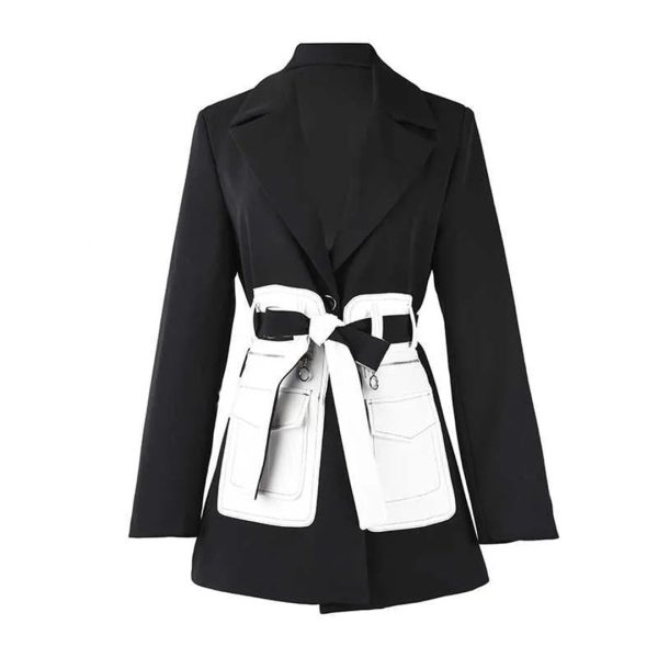 Women's Contrast Color Lapel Pocket Long Sleeve Loose Fit Office Open Front Solid Blazer