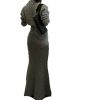 Women's Knit Maxi Set - Bat Wing Sleeve V-Neck Sweater & A-Line Contour Skirt in Heather Gray