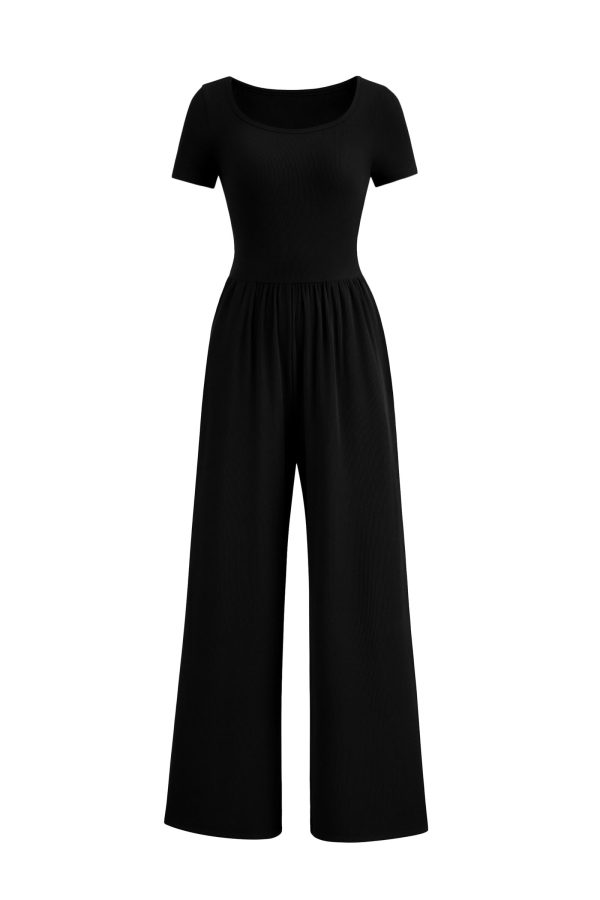 Women's Summer One Piece Jumpsuits Dressy Casual Short Sleeve Square Neck Wide Leg Jumpsuit Rompers