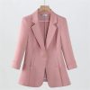 Women Spring Summer Pink Business Coat All Match Jascket Korea Work Office Suit White Black Blazers