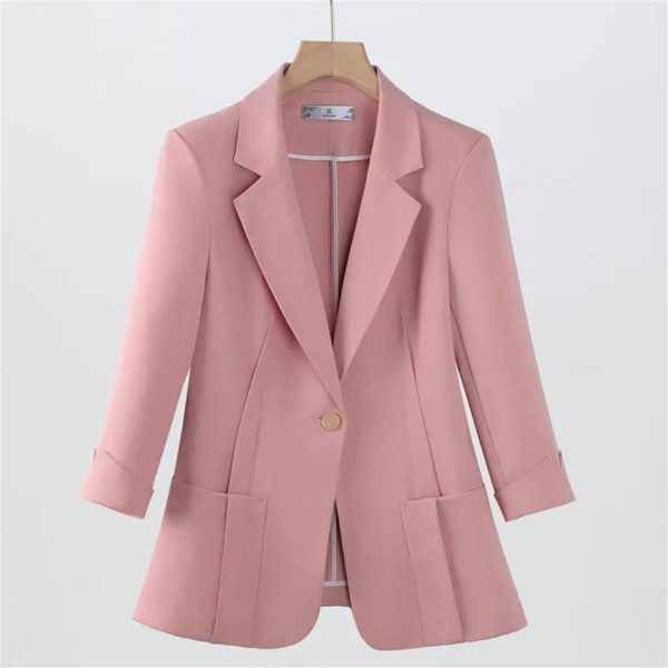 Women Spring Summer Pink Business Coat All Match Jascket Korea Work Office Suit White Black Blazers