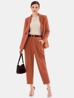 51KLA8k91BL.jpg Women's Business Blazer and High Elastic Waist Pant Suit Set Loose Fit Casual Fall Winter 2 Piece Suits for Work